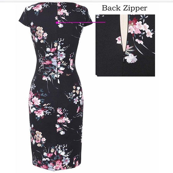 NWT sheath black floral invisible zipper stretchy - Picture 3 of 8